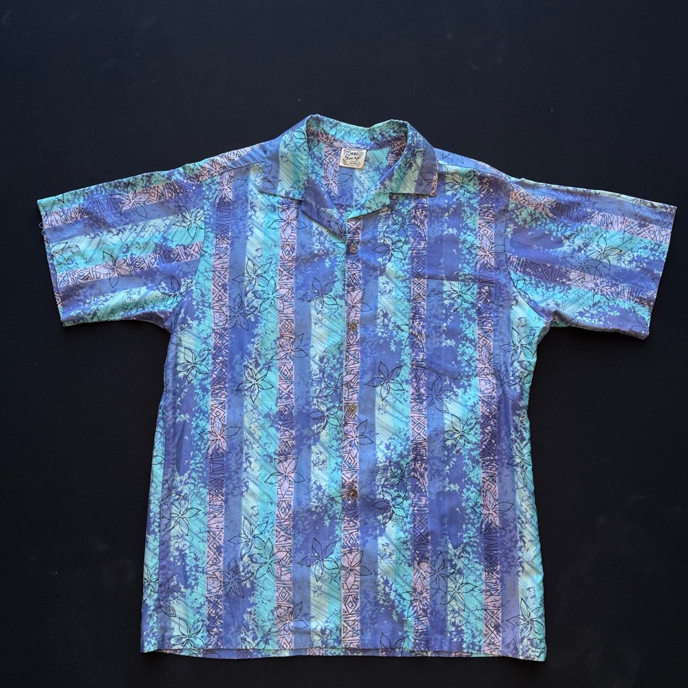 70s Hawaiian‎ Surf Pacific Sportswear Shirt Mens Medium Blue Cotton Hawaii Aloha